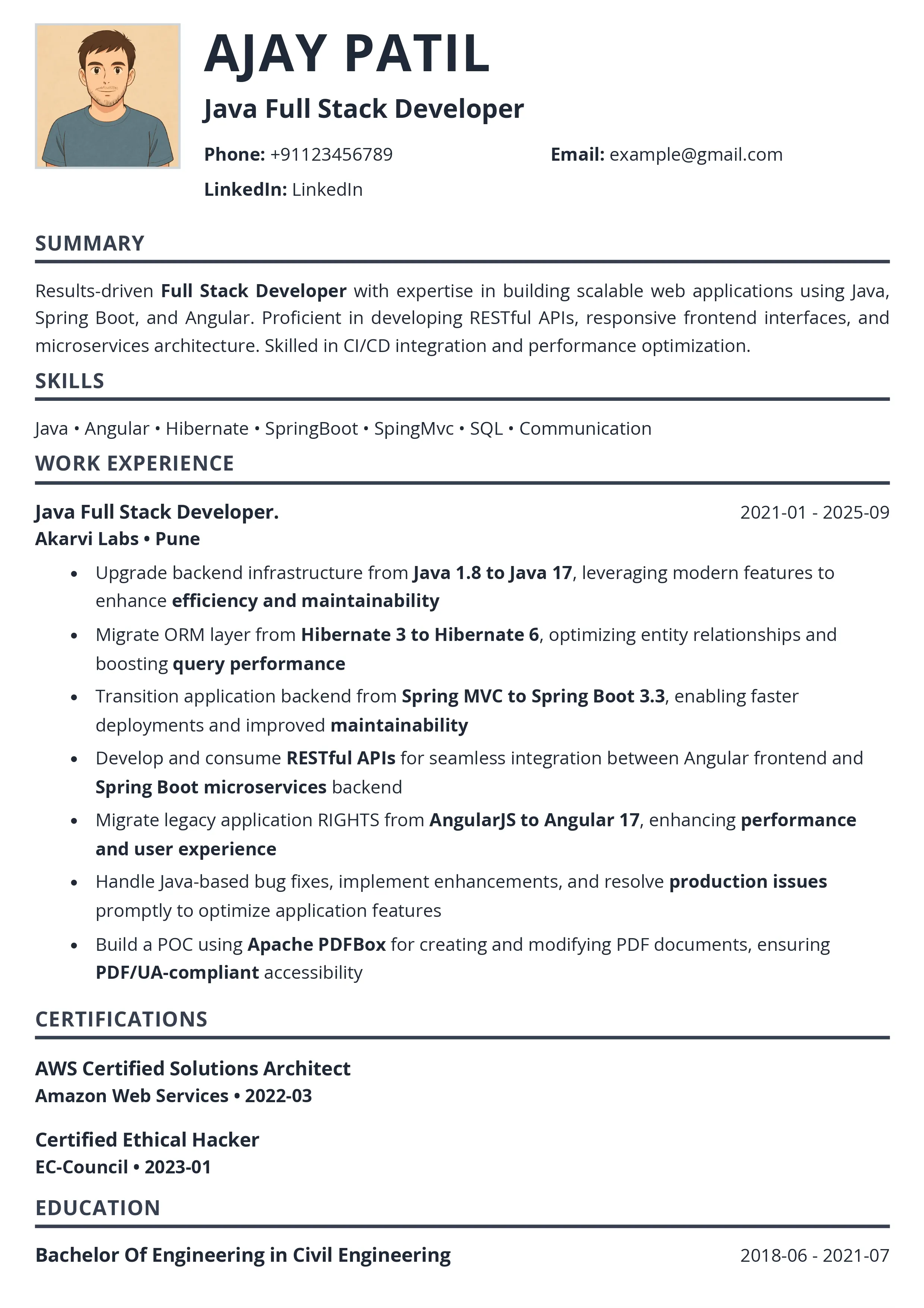 Benjamin Shah Resume Template - Professional with Photo
